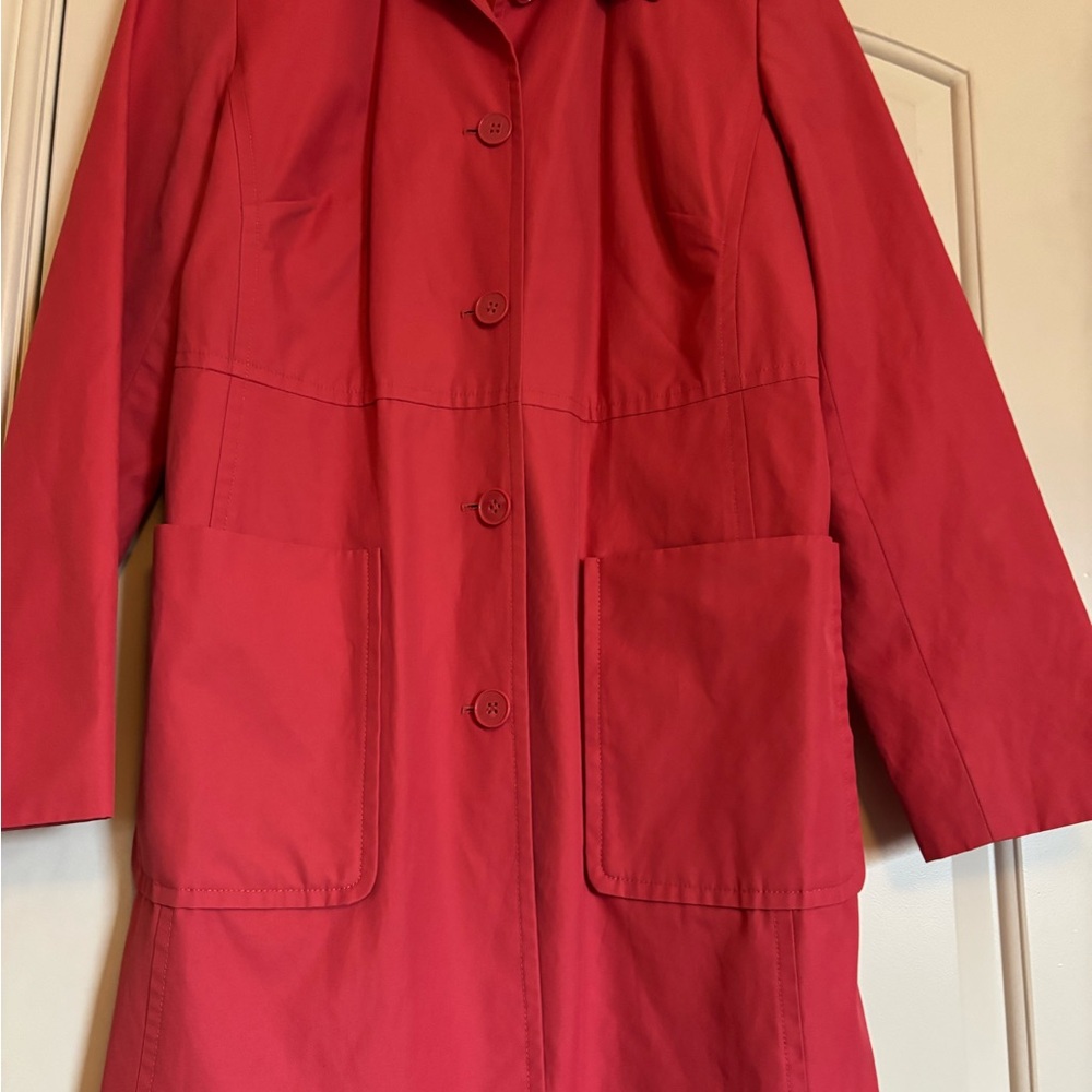 LOFT Crimson Red Single-Breasted Trench Coat - Picture 3 of 5